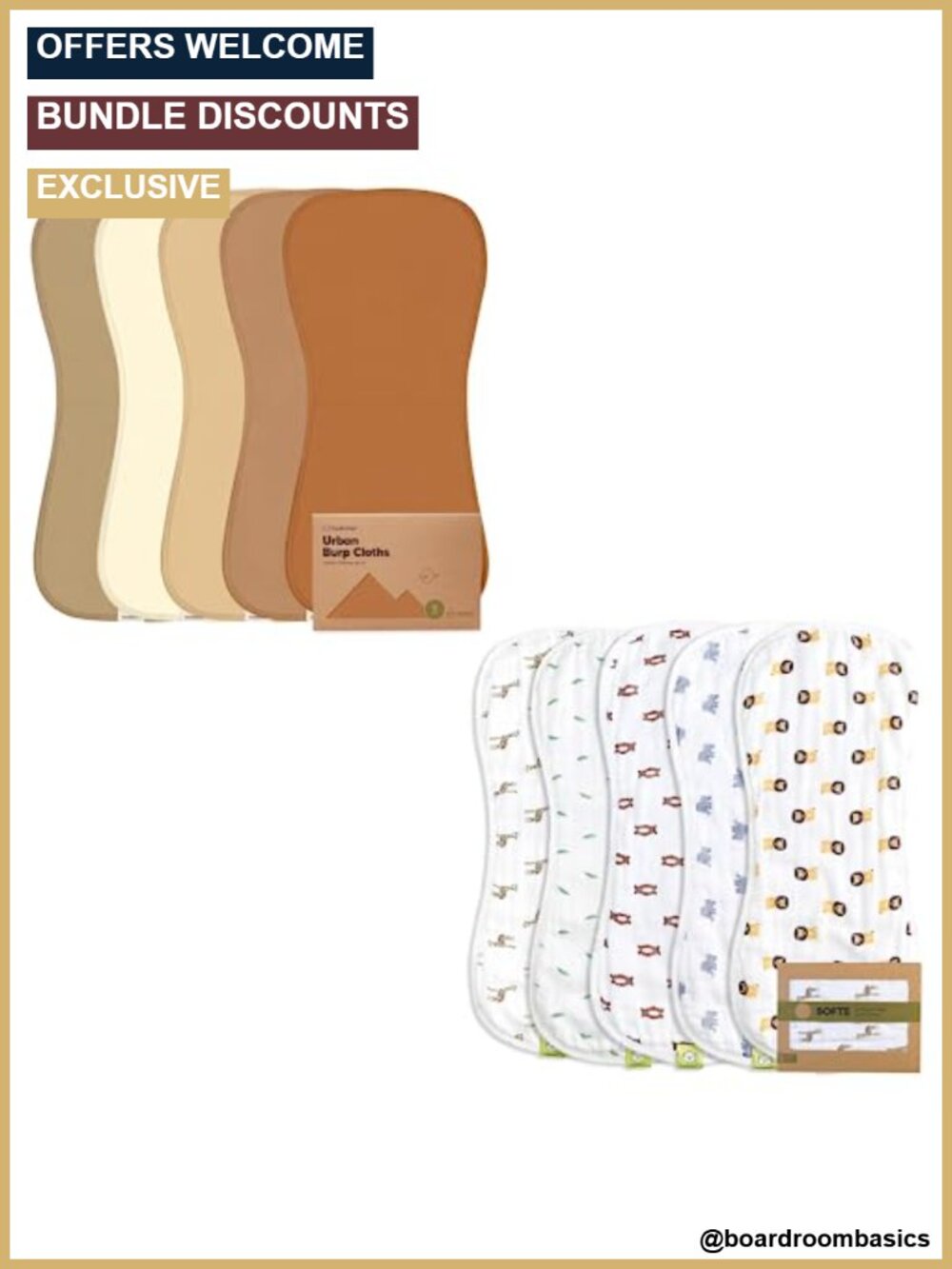 5-Pack Burp Cloths Cotton Muslin Ultra Absorbent Baby Boy Girl